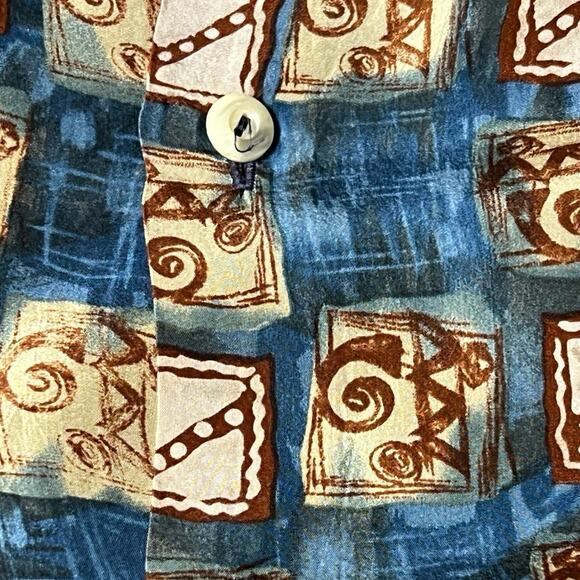 Vintage Burma Bibas Hawaiian‎ Shirt Mens L Silk Geometric Tribal Aztec Tropical - Picture 5 of 5
